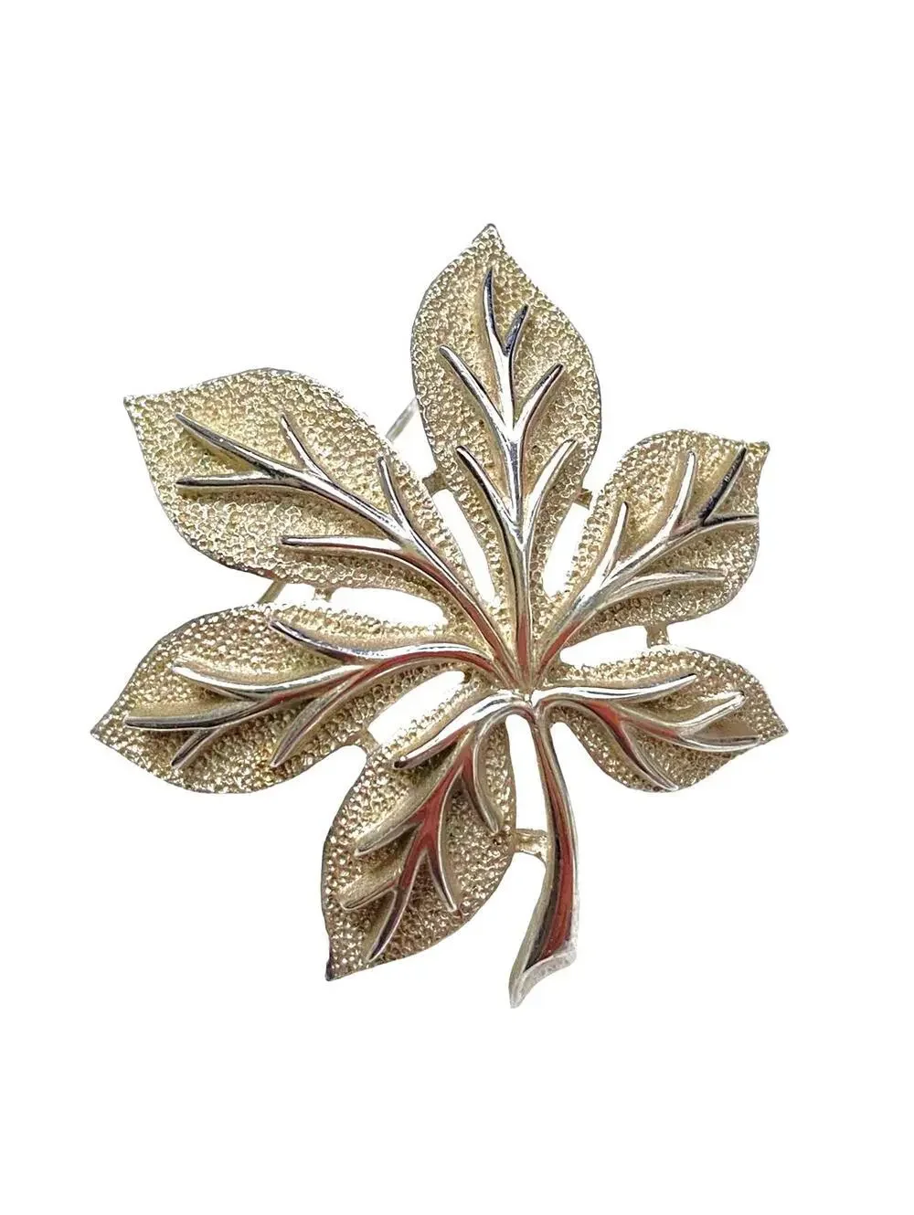 Crown Trifari Leaf Brooch Silver Tone Vintage Signed